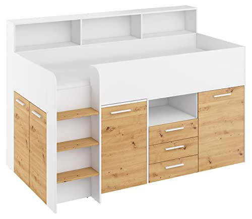 BIM Furniture Etagenbett NEO L Kindermöbel, Möbelset für EIN Kinderzimmer, EIN Bett mit Schreibtisch, Regalen, Schubladen: Linke Seite (weiß/Artisan Eiche) von BIM Furniture