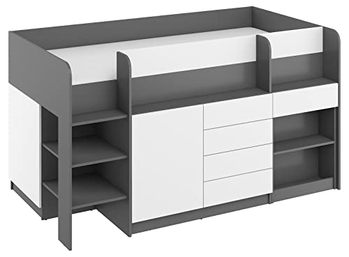 BIM Furniture Etagenbett Smile L Kindermöbel, Möbelset für EIN Kinderzimmer, EIN Bett mit Schreibtisch, Regalen, Schubladen: Linke Seite (Graphit/Weiß), 90 x 200 cm von BIM Furniture