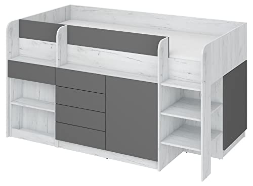 BIM Furniture Etagenbett Smile P Kindermöbel, Möbelset für EIN Kinderzimmer, EIN Bett mit Schreibtisch, Regalen, Schubladen: Rechte Seite (Craft White/Graphite) von BIM Furniture