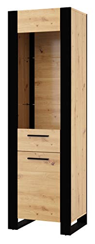 BIM Furniture Glasvitrine Nuka E 188 cm Regale Schrank Möbelseite Vitrine Bücherregal Schwarze handwerkliche Eiche von BIM Furniture