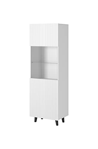 BIM Furniture Glasvitrine Pafos 60 cm Regale, Schrank, Möbelseite, Vitrine, Bücherregal (Weiß Matt) von BIM Furniture