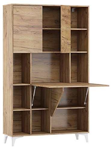 BIM Furniture Klappbare Schreibtisch Megan 2 Regale Haushaltsbüro Wandtisch Computertisch Laptop-Tisch Klapptisch (Gold Handwerk) von BIM Furniture