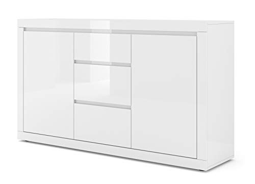 BIM Furniture Kommode Bello Bianco III 150 cm Sideboard Highboard Schrank Weiss mat/Weiss Hochglanz Zwei Regal, DREI Schubladen Italienische von BIM Furniture