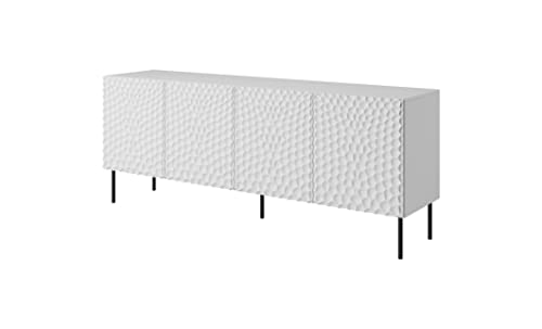 BIM Furniture Kommode Hole 4D 190 cm mit gefräste dekorierte MDF-Fronten auf Metallbeinen Buffet Sideboard Kabinett mit 4 Schränken (Weiß Matt) von BIM Furniture