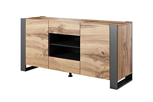 BIM Furniture Kommode NUNKI 164 cm Sideboard Highboard Schrank Wotan Eiche Anthrazit Zwei Regal Zwei Schibladen von BIM Furniture