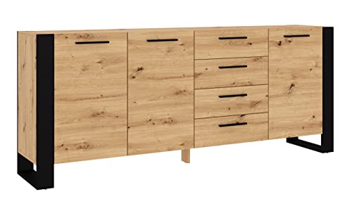 BIM Furniture Kommode Nuka K 197 cm Sideboard Highboard Schrank Schwarze handwerkliche Eiche von BIM Furniture