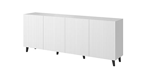 BIM Furniture Kommode Pafos 200 cm mit gefräster Front MDF 4 Türen Sideboard Highboard Schrank offene Regale Büfett (Weiß) von BIM Furniture