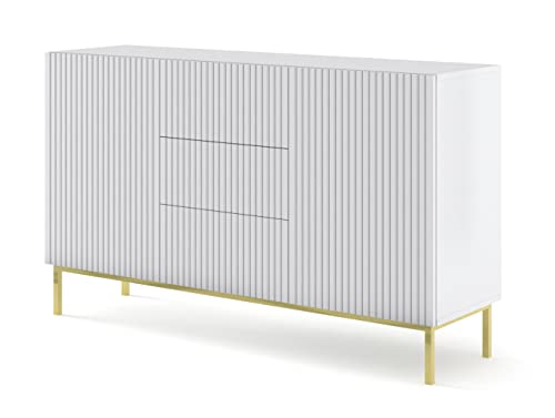 BIM Furniture Kommode Ravenna B 2D3S 150 cm mit gefräster Front Hochwertiges MDF, Sideboard Kommode (Weiß Matt) von BIM Furniture