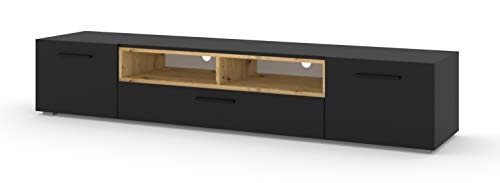 BIM Furniture Lowboard TV-Schrank Anette 198 cm Kommode Stehschrank TV Tisch Sideboard Hi-Fi … (Schwarz Matt + Artisan Eiche) von BIM Furniture