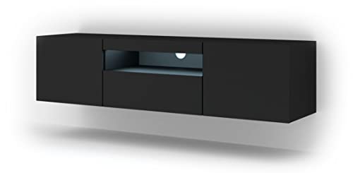 BIM Furniture Lowboard TV 150 cm - Universell Sideboard mit Laminierten Fronten und LED, Hängend oder stehend - Fernsehschrank HiFi Schrank fürs Wohnzimmer Schwarz Matt von BIM Furniture