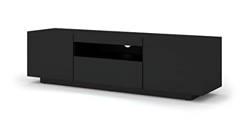 BIM Furniture Lowboard TV Schrank Aura 150 cm Hängend oder Stehen universal Unterschrank Fernsehschrank TV Board Sideboard HiFi-Tisch Hängender Schrank (Schwarze Matte ohne LED) von BIM Furniture