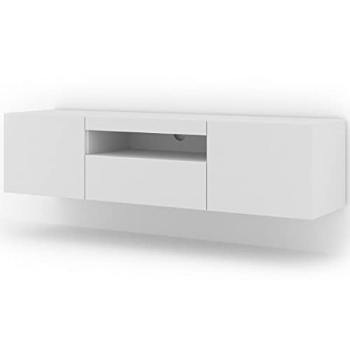 BIM Furniture Lowboard TV 150 cm - Universell Sideboard mit Laminierten Fronten, Hängend oder stehend - Fernsehschrank HiFi Schrank fürs Wohnzimmer Weiß Matt von BIM Furniture