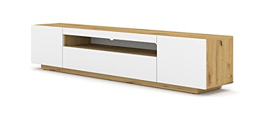 BIM Furniture Lowboard TV Schrank Aura 200 cm Hängend oder Stehen universal Unterschrank Fernsehschrank TV Board Sideboard HiFi-Tisch Hängender Schrank (Artisan Eiche/Weiß Matt) von BIM Furniture