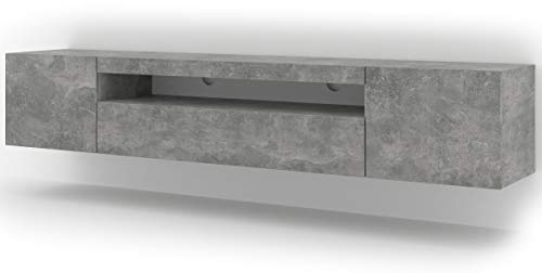 BIM Furniture Lowboard TV Schrank Aura 200 cm Hängend oder Stehen universal Unterschrank Fernsehschrank TV Board Sideboard HiFi-Tisch Hängender Schrank (Beton ohne LED) von BIM Furniture