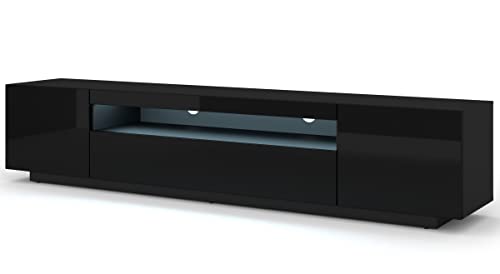 BIM Furniture Lowboard TV Schrank Aura 200 cm Hängend oder Stehen universal Unterschrank Fernsehschrank TV Board Sideboard HiFi-Tisch Hängender Schrank (Schwarz mit led), 200 x 37 x 42 cm von BIM Furniture