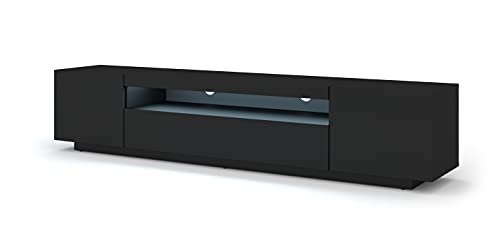 BIM Furniture Lowboard TV Schrank Aura 200 cm Hängend oder Stehen universal Unterschrank Fernsehschrank TV Board Sideboard HiFi-Tisch Hängender Schrank (Schwarze Matte mit Blauer LED-Beleuchtung) von BIM Furniture