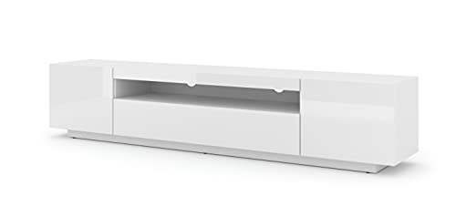 BIM Furniture Lowboard TV 200 cm - Universell Sideboard mit Laminierten Fronten, Hängend oder stehend - Fernsehschrank HiFi Schrank fürs Wohnzimmer mit Hochglanzfront & Mattkorpus Weiß von BIM Furniture