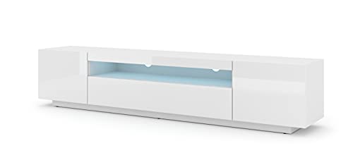BIM Furniture Lowboard TV 200 cm - Universell Sideboard mit Laminierten Fronten und LED, Hängend oder stehend - Fernsehschrank HiFi Schrank fürs Wohnzimmer mit Hochglanzfront & Mattkorpus Weiß von BIM Furniture