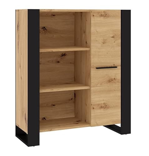 BIM Furniture Regale Nuka J Regale Schrank Möbelseite Vitrine Bücherregal Schwarze handwerkliche Eiche, 110 cm von BIM Furniture