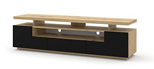 BIM Furniture TV Lowboard Schrank Eva 180 cm TV Tisch Sideboard doppelte Tischplatte TV Kommode HiFi Tisch (Artisan Eiche/Schwarze Matte) von BIM Furniture