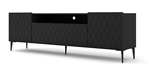 BIM Furniture TV-Schrank DIUNA 2D1K 193 cm mit dekoriert Front Hochwertiges MDF Lowboard Metal Beine Schrank TV Tisch Sideboard Kommode Hi-Fi Tisch Fernsehtisch (Schwarz Matt) von BIM Furniture