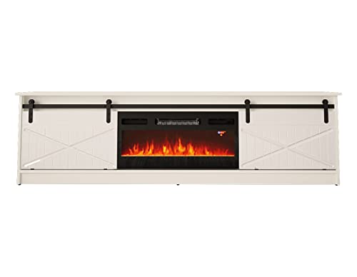 BIM Furniture TV-Schrank Granero 200 cm mit elektrischem Kamin gefräster Front Hochwertiges MDF Lowboard Schrank TV Tisch Sideboard Kommode Hi-Fi Tisch Fernsehtisch (Weiß) von BIM Furniture