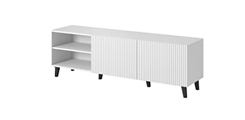 BIM Furniture TV-Schrank PAFOS 150 cm mit gefräster Front Hochwertiges MDF Lowboard Schrank TV Tisch Sideboard Kommode Hi-Fi Tisch Fernsehtisch Skandinavische Beine (Weiß) von BIM Furniture