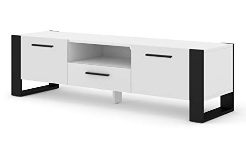 BIM Furniture TV Stand Nuka 160 cm Lowboard Schrank TV Tisch Sideboard Kommode Hi-Fi Tisch Weiß Matt von BIM Furniture