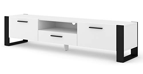 BIM Furniture TV Stand Nuka 200 cm Lowboard Schrank TV Tisch Sideboard Kommode Hi-Fi Tisch (Weiß) von BIM Furniture
