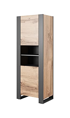 BIM Furniture vitrine NUNKI 170 cm Regale Schrank Möbelseite Vitrine Bücherregal Wotan Eiche/Anthrazit von BIM Furniture