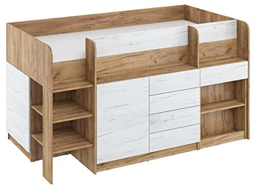 BIM Furniture Etagenbett Smile L Kindermöbel, Möbelset für EIN Kinderzimmer, EIN Bett mit Schreibtisch, Regalen, Schubladen: Linke Seite (Craft Gold/Craft Weiß), 90 x 200 cm von BIM Furniture