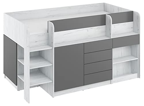 BIM Furniture Etagenbett Smile L Kindermöbel, Möbelset für EIN Kinderzimmer, Bett mit Schreibtisch, Regalen, Schubladen: Linke Seite (Craft Weiß/Graphit), 90 x 200 cm von BIM Furniture