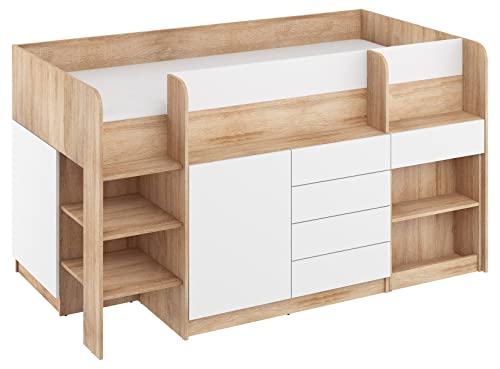 BIM Furniture Etagenbett Smile L Kindermöbel, Möbelset für EIN Kinderzimmer, EIN Bett mit Schreibtisch, Regalen, Schubladen: Linke Seite (Sonoma Eiche/Weiß), 90 x 200 cm von BIM Furniture