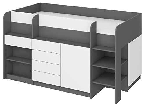 BIM Furniture Etagenbett Smile P Kindermöbel, Möbelset für EIN Kinderzimmer, EIN Bett mit Schreibtisch, Regalen, Schubladen: Rechte Seite (Graphit/Weiß) von BIM Furniture