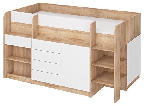 BIM Furniture Etagenbett Smile P Kindermöbel, Möbelset für EIN Kinderzimmer, EIN Bett mit Schreibtisch, Regalen, Schubladen: Rechte Seite (Sonoma-Eiche/Weiß) von BIM Furniture