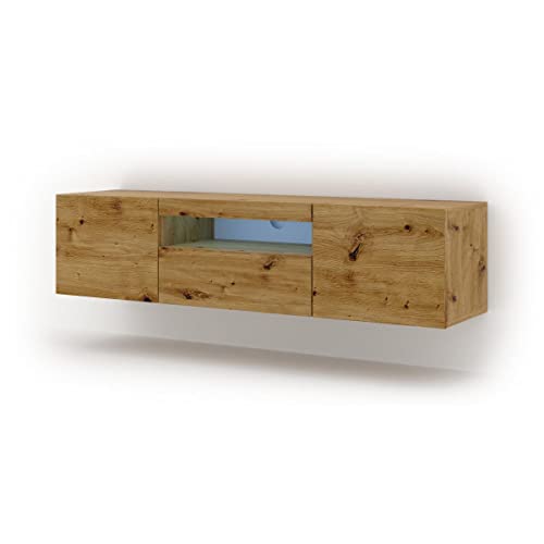 BIM Furniture Lowboard TV Schrank Aura 150 cm Hängend oder Stehen universal Unterschrank Fernsehschrank TV Board Sideboard HiFi-Tisch Hängender Schrank (Artisan Eiche mit LED) von BIM Furniture