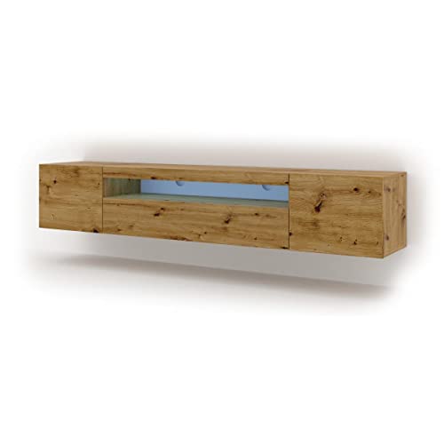 BIM Furniture Lowboard TV Schrank Aura 200 cm Hängend oder Stehen universal Unterschrank Fernsehschrank TV Board Sideboard HiFi-Tisch Hängender Schrank (Artisan Eiche mit LED) von BIM Furniture