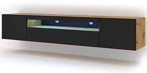 BIM Furniture Lowboard TV Schrank Aura 200 cm Hängend oder Stehen universal Unterschrank Fernsehschrank TV Board Sideboard HiFi-Tisch Hängender Schrank (Artisan Eiche und Schwarze Matte mit LED) von BIM Furniture