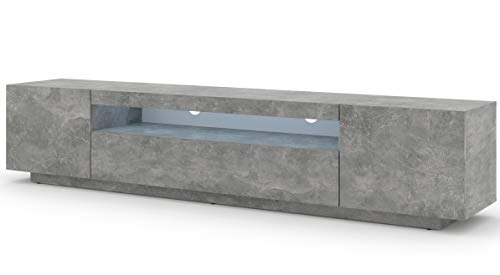 BIM Furniture Lowboard TV 200 cm - Universell Sideboard mit Laminierten Fronten und LED, Hängend oder stehend - Fernsehschrank HiFi Schrank fürs Wohnzimmer Beton von BIM Furniture