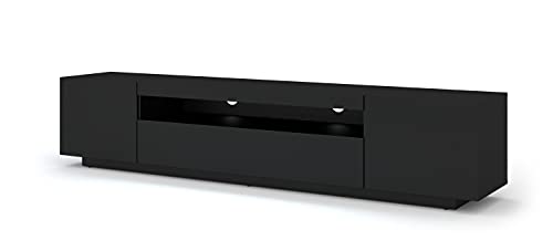BIM Furniture Lowboard TV Schrank Aura 200 cm Hängend oder Stehen universal Unterschrank Fernsehschrank TV Board Sideboard HiFi-Tisch Hängender Schrank (Schwarze Matte ohne LED) von BIM Furniture