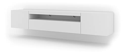 BIM Furniture Lowboard TV Schrank Aura 200 cm Hängend oder Stehen universal Unterschrank Fernsehschrank TV Board Sideboard HiFi-Tisch Hängender Schrank (Weiße Matte mit LED) von BIM Furniture