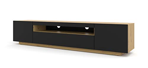 TV LOWBOARD Schrank 200 cm TV Tisch Sideboard TV Kommode HiFi-Tisch Artisan Eiche Schwarze Fronten freistehender Schrank (Artisan Eiche ohne Blauer Beleuchtung) von BIM Furniture