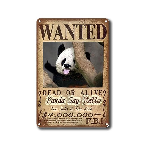 Lustiges Metall-Blechschild mit Panda-Aufschrift "Say Hello Wanted", Vintage-Blechschild Lustiges Metall-Blechschild mit Panda-Aufschrift "Say Hello Wanted", Vintage-Blechschild von BIMEL