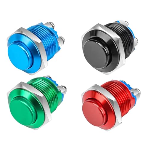 5/20PCS 16mm Momentary Schalter Hohe Abdeckung Wasserdichte Metall Push Button Schalter Auto Power Schalter Mit ScrewTermina(Red,5PCS) von BIMRTGXR