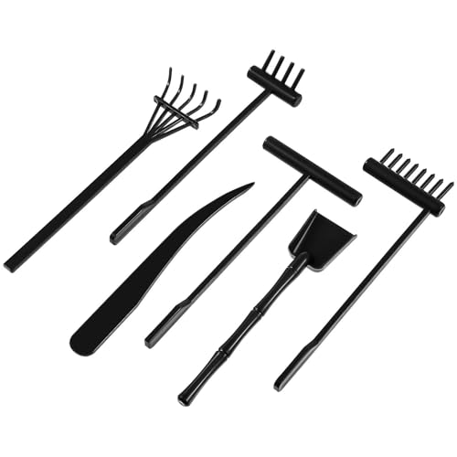 6 Stück Sandrechen Box Rechen Mini Schreibtisch Rock Kit Winzige Ornament Push Tools Tablett Zen Garten von BIMRTGXR