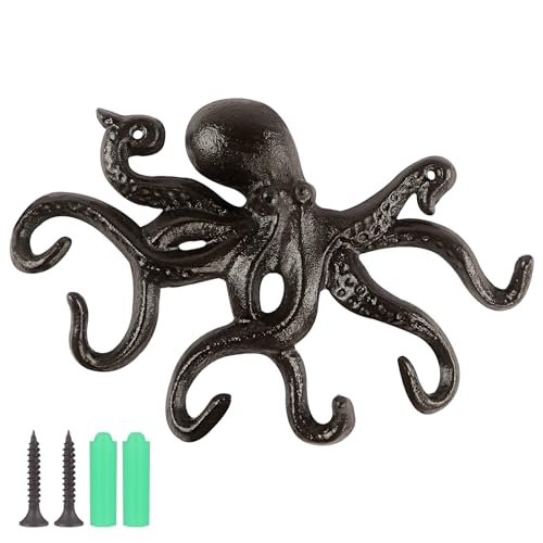 BIMUYI Gusseisen Oktopus-Haken, dekorativer Schlüsselhalter, antiker Kleiderbügel (braun) von BIMUYI