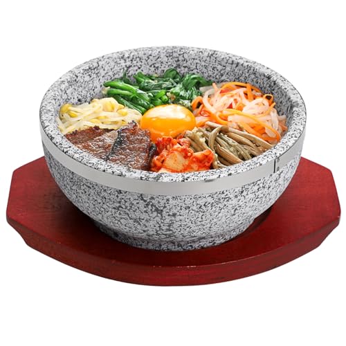 BIMUYI Koreanische Steinschale, Suppenschüssel mit Holztablett, Granit Dolsot Bibimbap Topf, BMY240111-32 BIMUYI Koreanische Steinschale, Suppenschüssel mit Holztablett, Granit Dolsot Bibimbap Topf, BMY240111-32 von BIMUYI