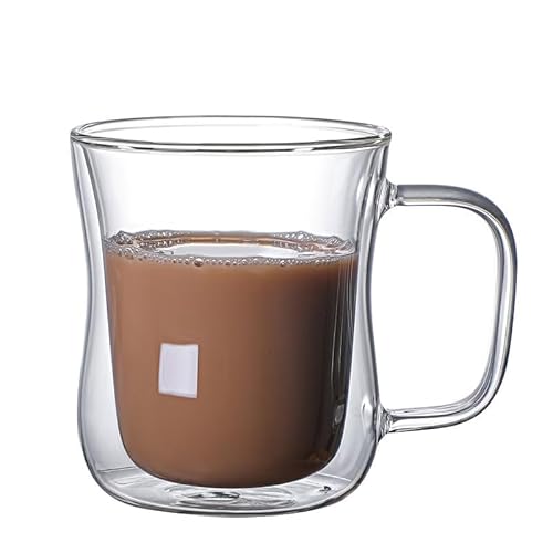 Doppelwand Glas Kaffee,Doppelwandige GläSer Borosilikat-Doppelschicht-Glasbecher, hochtemperaturbeständig, kreativ, transparent, mit Griff, Tee, Milch, Kaffee, Wasser KaffeegläSer ( Size : 400ml ) von BINCIBH