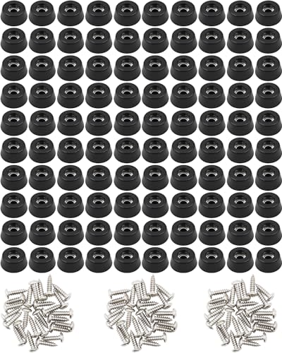 BINCKIN 100 Stück Gummifüße Schraubbar für Schneidebrett Füße - Gummipuffer Schraubfüße mit Gummi Abstandshalter, Schraubbar Rubber Feet für Stuhlfuß Möbel Tisch Chair Deckt (Schwarz) von BINCKIN