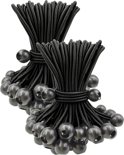 BINCKIN Spanngummis mit Kugel 15 cm, 100 Stück Gummispanner mit Kugel, Planenspanner mit Kugel Kurz, Zelt Spanngummi für Planen, Netze, Banner, Camping, Schwarz von BINCKIN